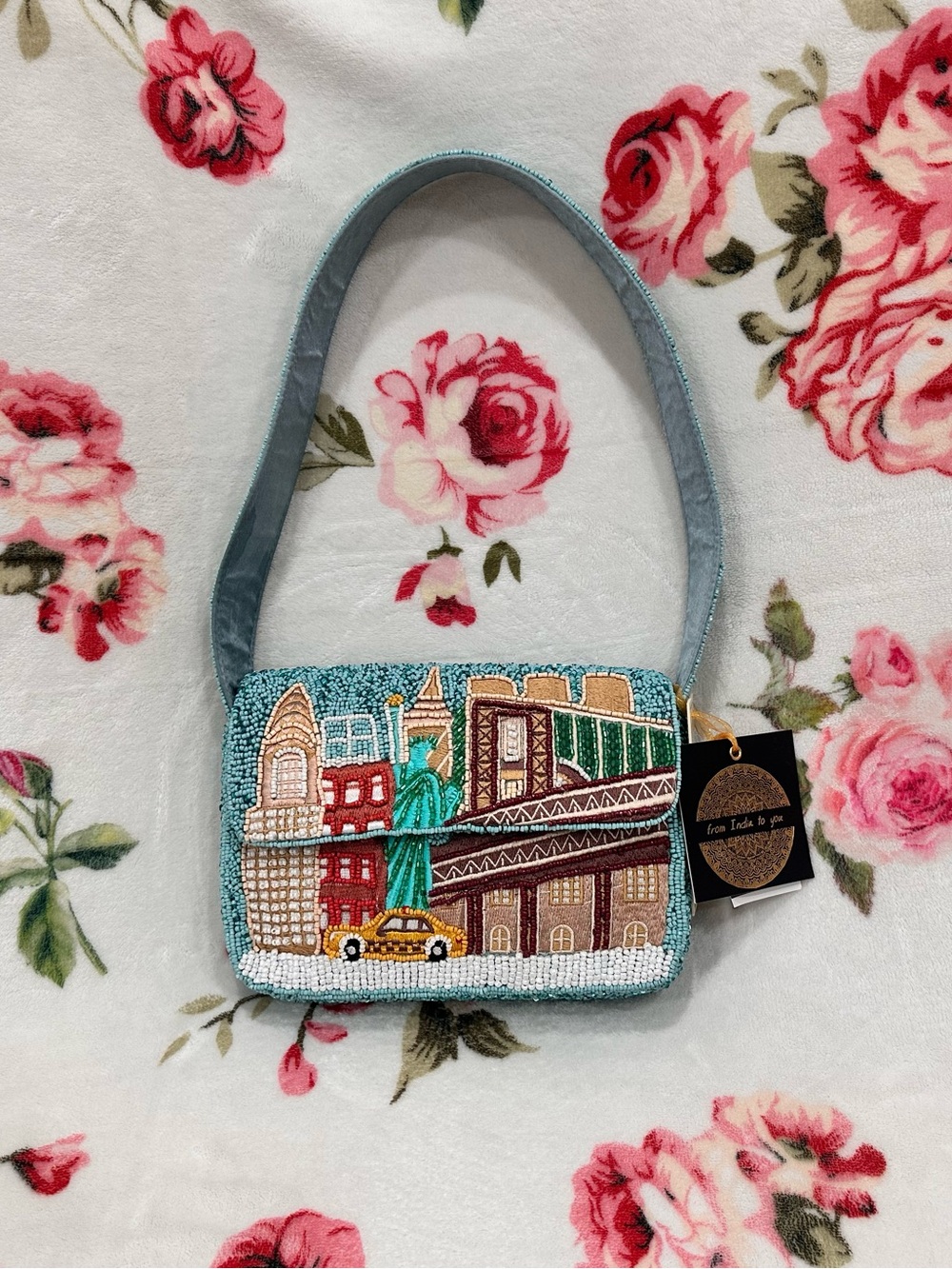 Beaded New York City Shoulder Bag